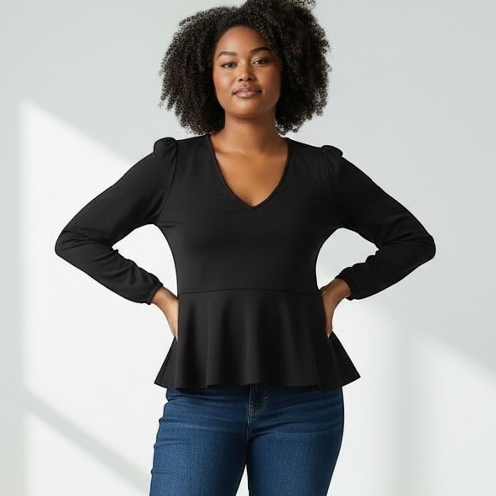 New Eloquii Peplum Puff Sleeve V-Neck Dressy Top Plus Size 20 Workwear Office